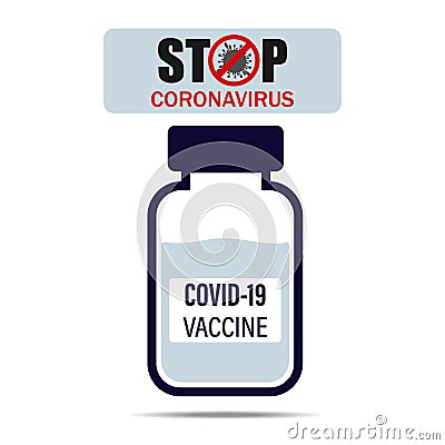 Flat vector illustration of Cavid - 19 vaccine, coronavirus vaccine Cavid-19, vaccine bottle.stop the coronavirus Cartoon Illustration